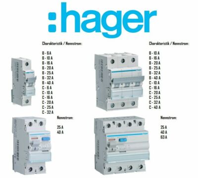 Hager FI LS Schalter Fehlerstromschalter Leitungsschutzschalter 1/3P MBN MCN CDC