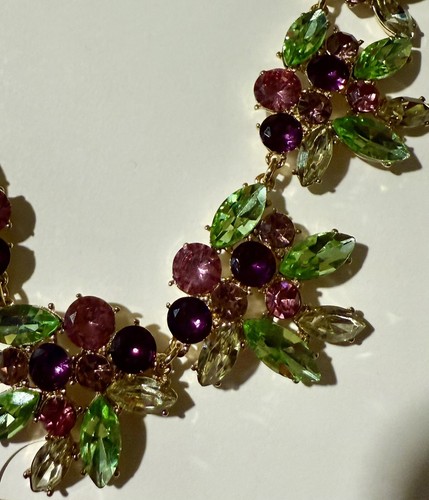 Jeweled Stone Crystal Multicolor Statement Necklace 18โ Springtime Vibe Flowers - Picture 3 of 4