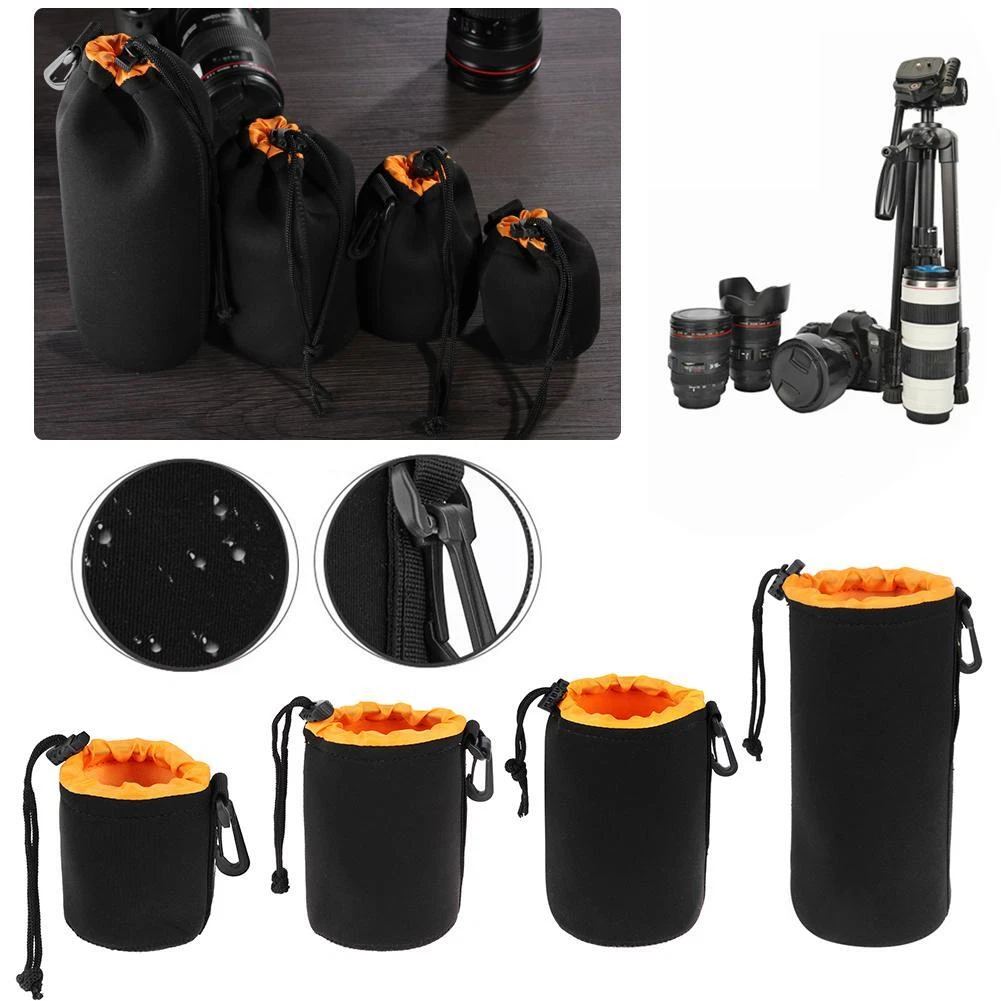 (2PC)Neoprene Soft DSLR Camera Lens Pouch Bag Storage Cover Case S M L XL US (2PC)Neoprene Soft DSLR Camera Lens Pouch Bag Storage Cover Case S M L XL US