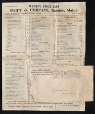 Swift & Co. Bangor, ME Meats & Dairy 1909 Price List & Cover (#3) Knowlton*