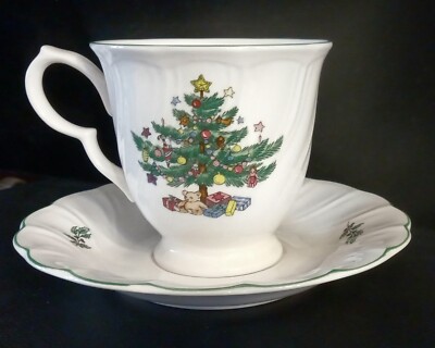 NIKKO Happy Holidays Footed Cup & Saucer Set Japan Christmas Tree Tableware