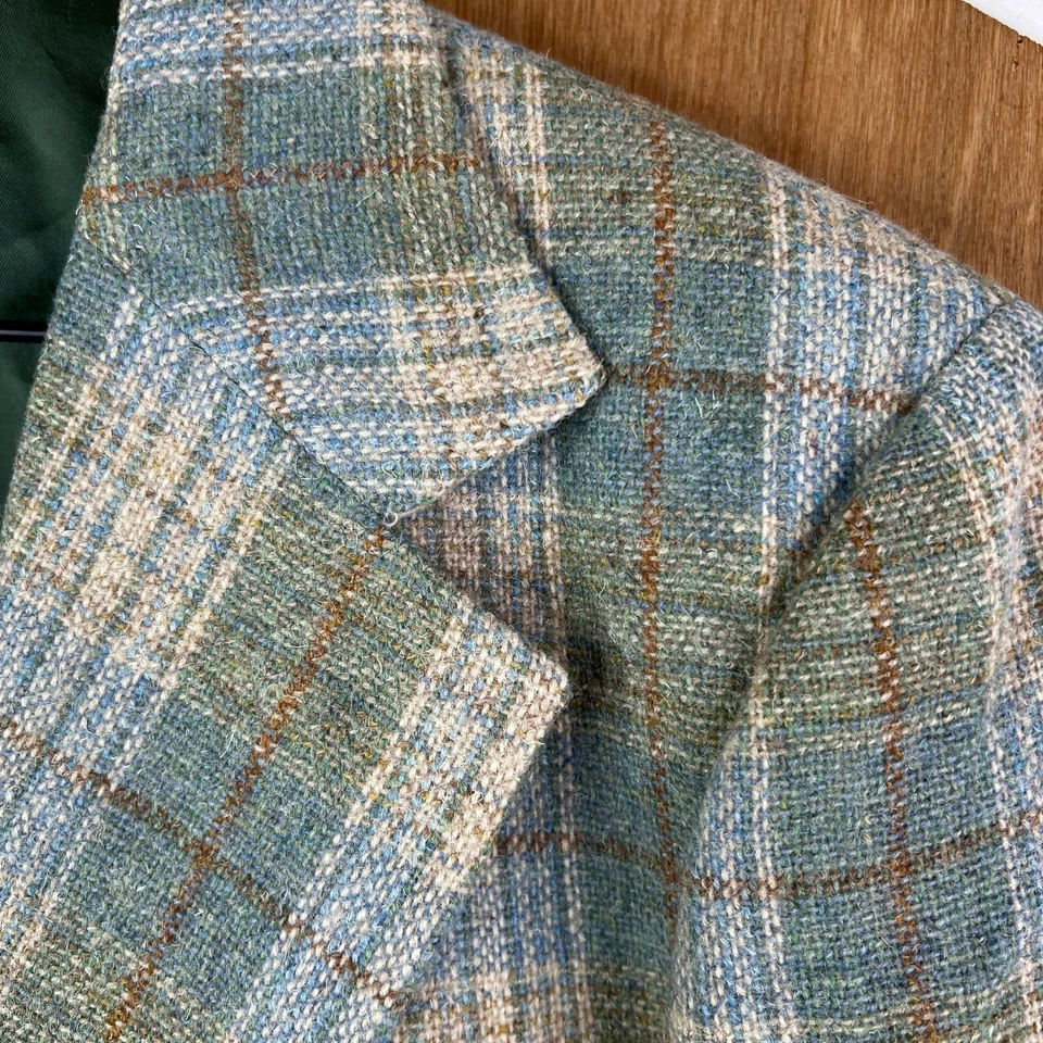 Chaqueta de tweed vintage para hombre 42R verde a cuadros 2 botones muesca ancha abrigo deportivo años 70 Foto 4 de 4