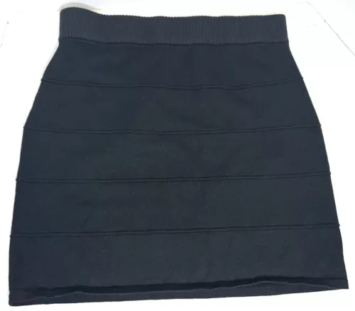 Xhilaration Black Stretch Mini Short Ribbed Waist Striped Sweater Skirt Womens M