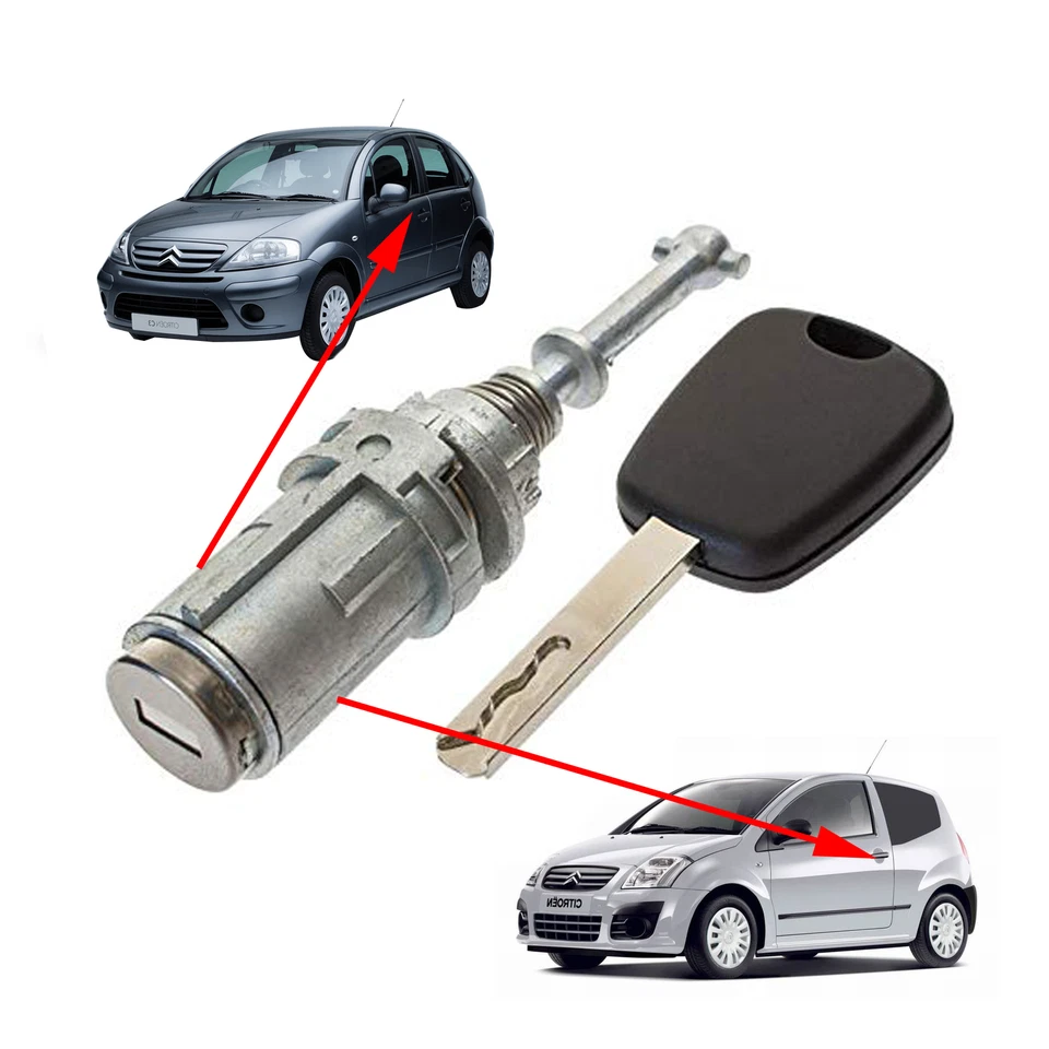 CITROEN C2 C3 BARILLET SERRURE PORTE AVANT GAUCHE + 1 CLE - Photo 3/4