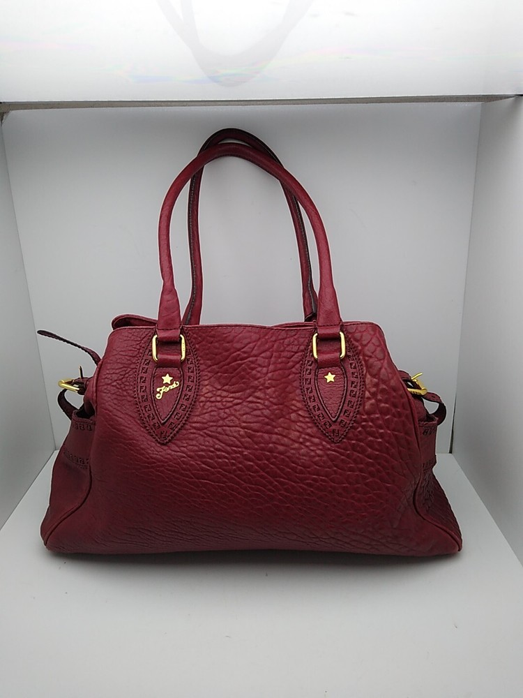 Red Gold Fendi Du Jour Star Bag Soft Leather Shoulder Tote Satchel 16x5.5x10.5