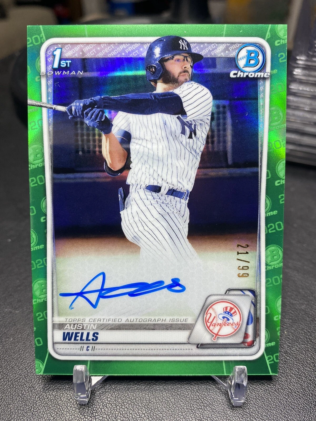 Austin Wells 2020 Bowman Chrome Green Auto /99