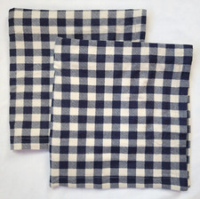 2 Eddie Bauer Navy Blue Check Euro Sham Soft Cotton Stripe 26x26