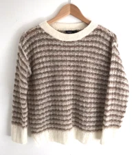 THEORY Womens Sweater Crewneck Pullover Stripe Sz Med Petite Preppy Wool Blend