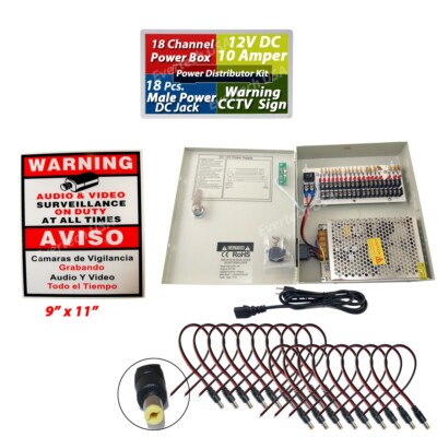 16 Channel 12V DC 10Amp Power Supply Distribution Box with DC Power Connectors