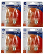8 Bulbs GE Crystal Clear Multi-Use Decorative F Type Bulb 40w 75341 Flame Shape