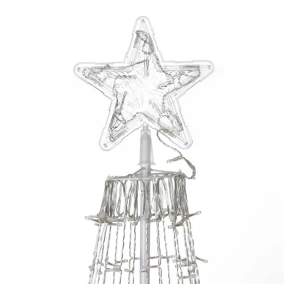 Albero Natale Luminoso 220cm 592 LED Bianco Freddo 8 Giochi Luce Metallo Esterno - Immagine 3 di 4