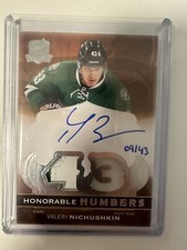 VALERI NICHUSHKIN, 2014 Upper Deck The Cup Honorable Numbers Auto Patch /43 Rare