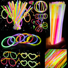 50/100/200 8" GLOW STICKS BRACELETS NECKLACES PARTY FAVORS NEON COLOR +CONNECTOR