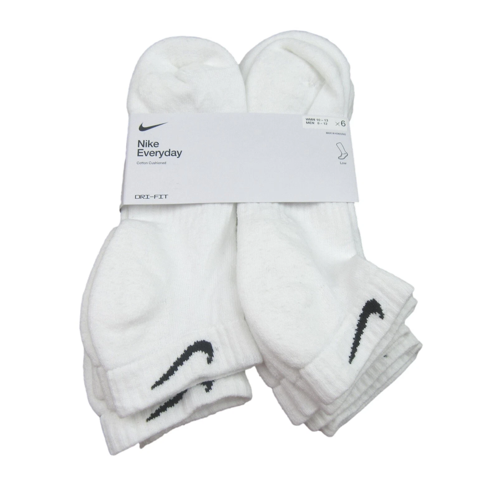 Nike Everyday Cushion Low Socks White 6 Pack Mens Size 8-12 NEW SX7672-100