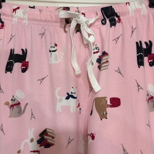 PajamaGram M Pink Kitty in Paris Brushed Cotton Pajamas Top Pants Set - Picture 5 of 8