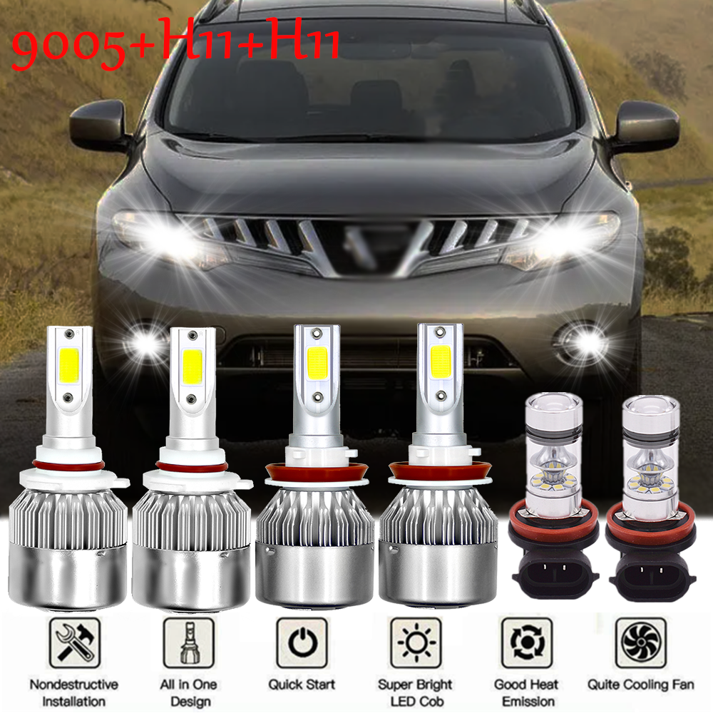 For Nissan Murano 2009-2014 6X LED Headlight Hi/Low Beam + Fog