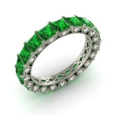 3.75 Ct Princess Natural Emerald Diamond Engagement Ring 14K White Gold Size 8