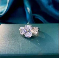 3CT Three-Stone Oval Cut Lab Created Diamond 925 Silver Engagement Bridal Ring