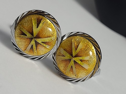 Vintage Silver Toned Glass Cufflinks