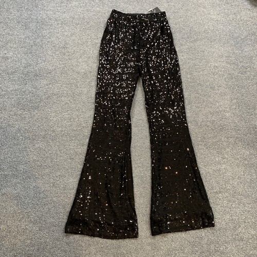 UOIGHF Sequin Pants Womens M Medium Black High Waisted Sparkle Bell Bottom Flare - Picture 10 of 11