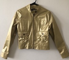 LIBERTY COLLECTION Womens Faux Leather Gold Cropped Jacket Size Small Zipped