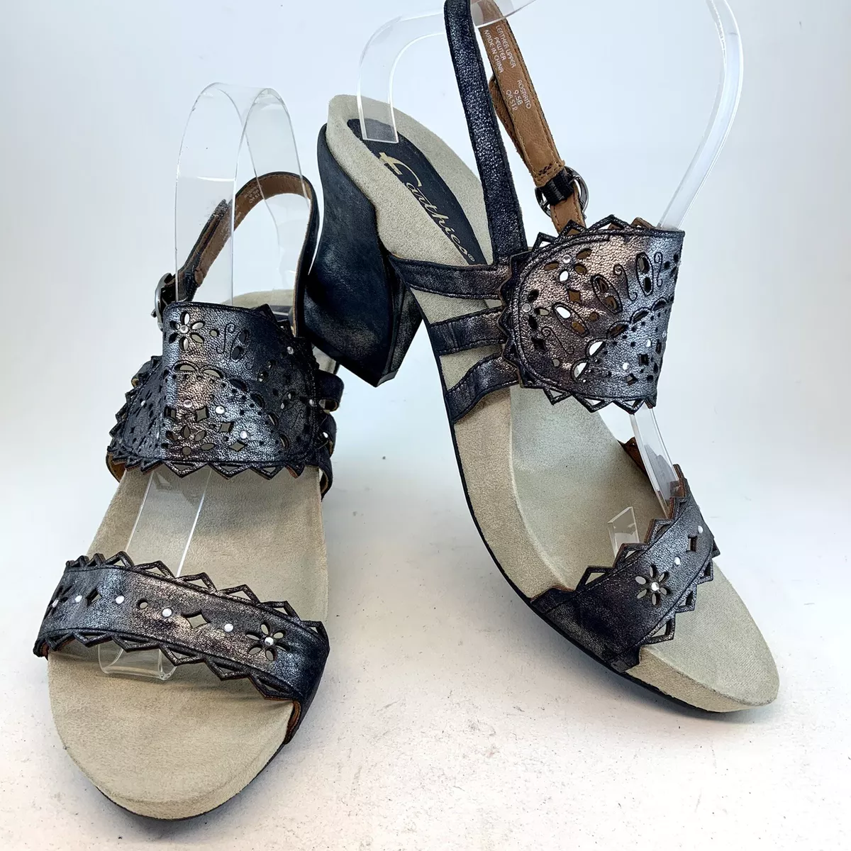 Earthies Earth Metallic Pewter Gunmetal Rosarito Heels Sandals size 9.5