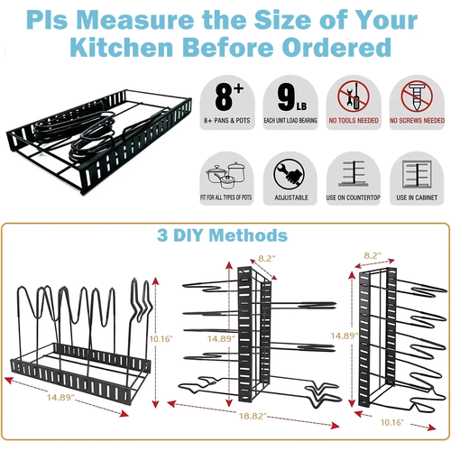 8-Tier Pot & Pan Organizer Rack with Lid Holder for Kitchen Cabinet - Picture 2 of 16