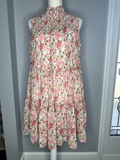 Taylor Sleeveless Dress High Neck Size Large With Pink Floral Pattern