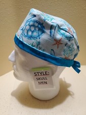 Sea Turtles  Starfish Men's Skull/Chemo Surgical Scrub Hat/Cap Handmade