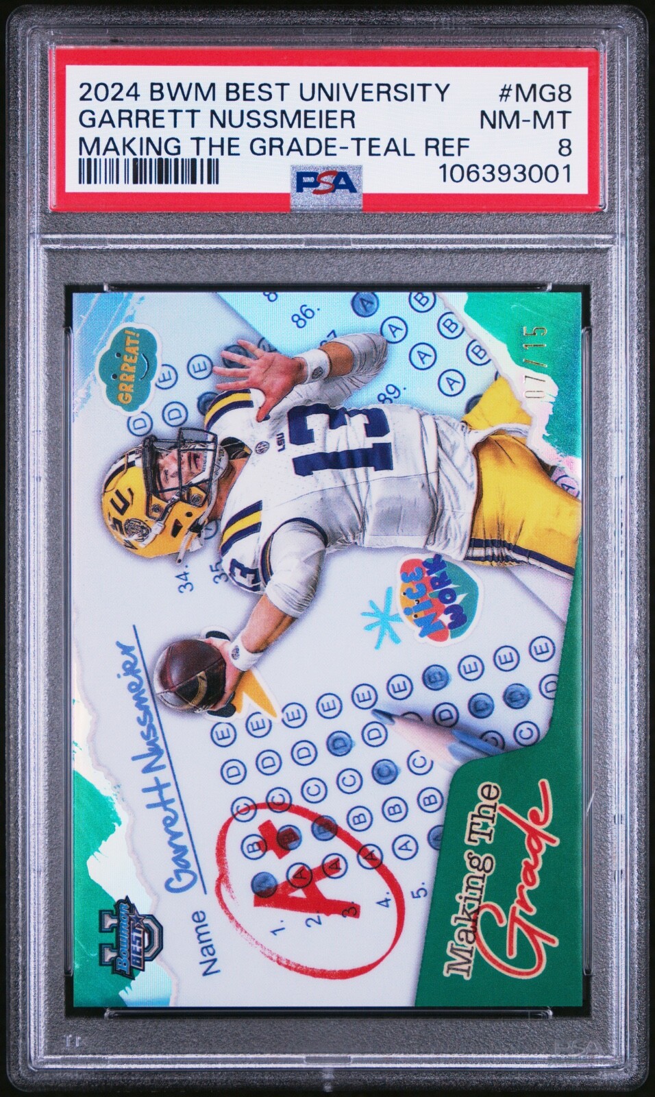 2024 Bowmans Best Garrett Nussmeier Making The Grade Teal /15 #MG-8 PSA 8 NM-MT
