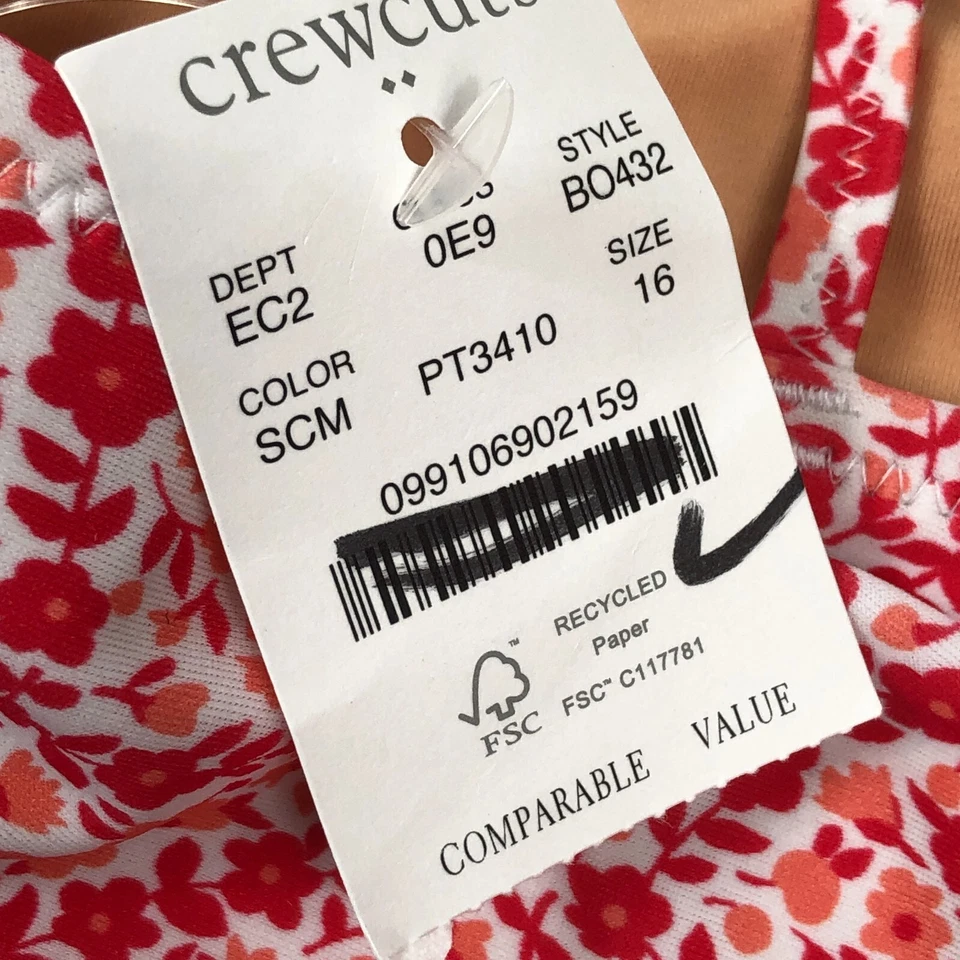 CREWCUTS NIÑAS NUEVO CON ETIQUETAS Rojo Rosa Floral Borde Perla Tankini NATACIÓN TOP Reg. 16 BO432 Foto 4 de 4