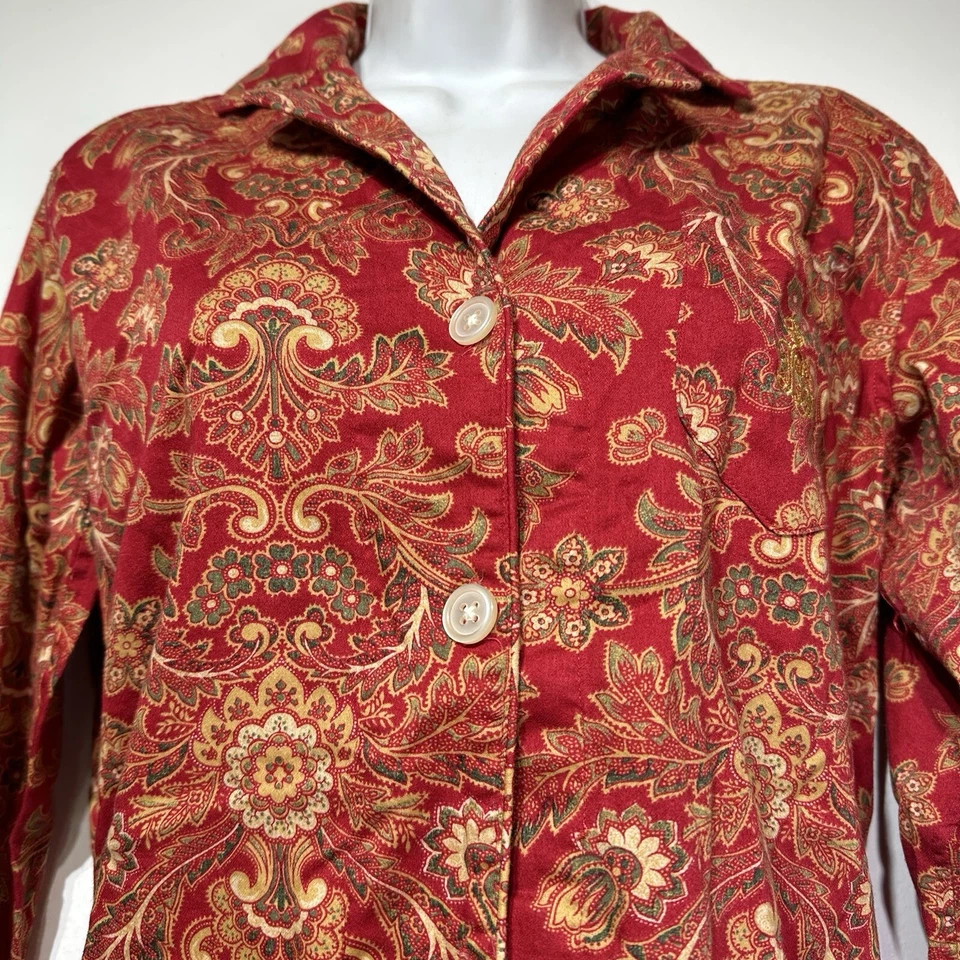 Ralph Lauren Women’s Cotton Red Paisley Pajama Top Button Front S - Image 2 of 4