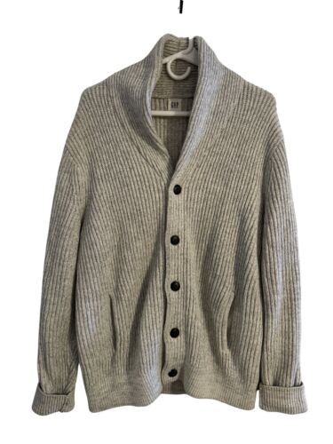 Gap Men's Gray Heavy Cotton Ribbed Shawl Collar Cardigan Sweater - Size Large - Picture 1 of 8