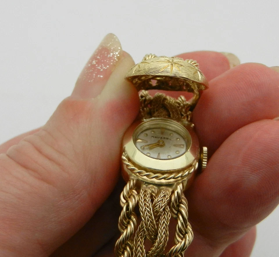 Pulseira de cinto vintage de ouro maciço 14k com relógio escondido Navarra - Imagem 3 de 4