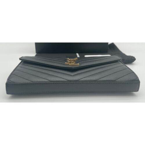 NUOVO PORTAFOGLIO CATENA SAINT LAURENT GRANDE ORO NERO GRANA PELLE SCATOLA AUTENTICA! - Foto 11 di 16