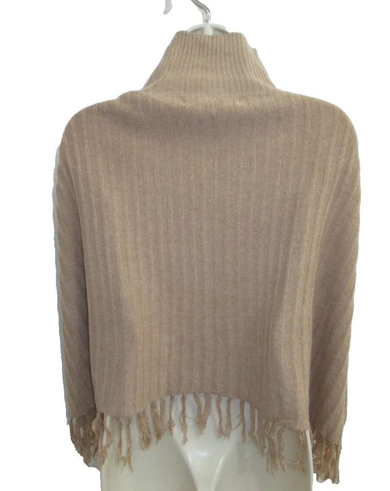 Max Studio 100% Cashmere Camel Fringed Turtleneck Poncho One Size - Image 2 of 4