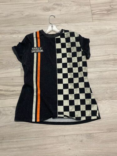Harley Davidson Bikes Knit Shirt Size L Black White Racing Flag