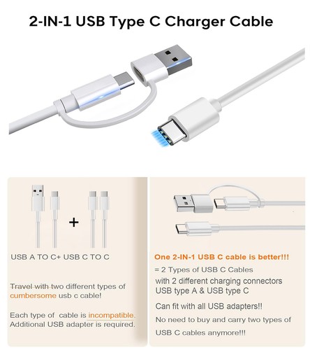 3-Pack 3FT USB-A+USB-C to USB Type-C Fast Charge Cord Charging Cable For Samsung - Picture 15 of 26