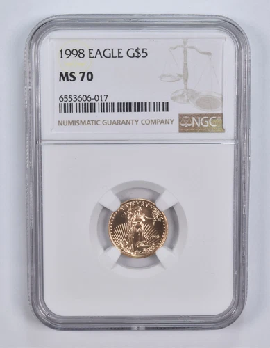 MS70 1998 $5 1/10 th Oz Gold American Eagle NGC Brown Label