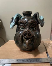 Dwayne Crocker Folkart Pottery Pig Face Jug