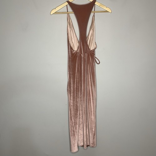Sheike Size 6 Blush Pink Velvet Wrap Dress Low Cut Razor Back Retro 70s Girly - Picture 7 of 13