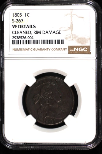 Large Cent Draped Bust. 1805. S-267, NGC VF Details. Lot# 9049-262-1804