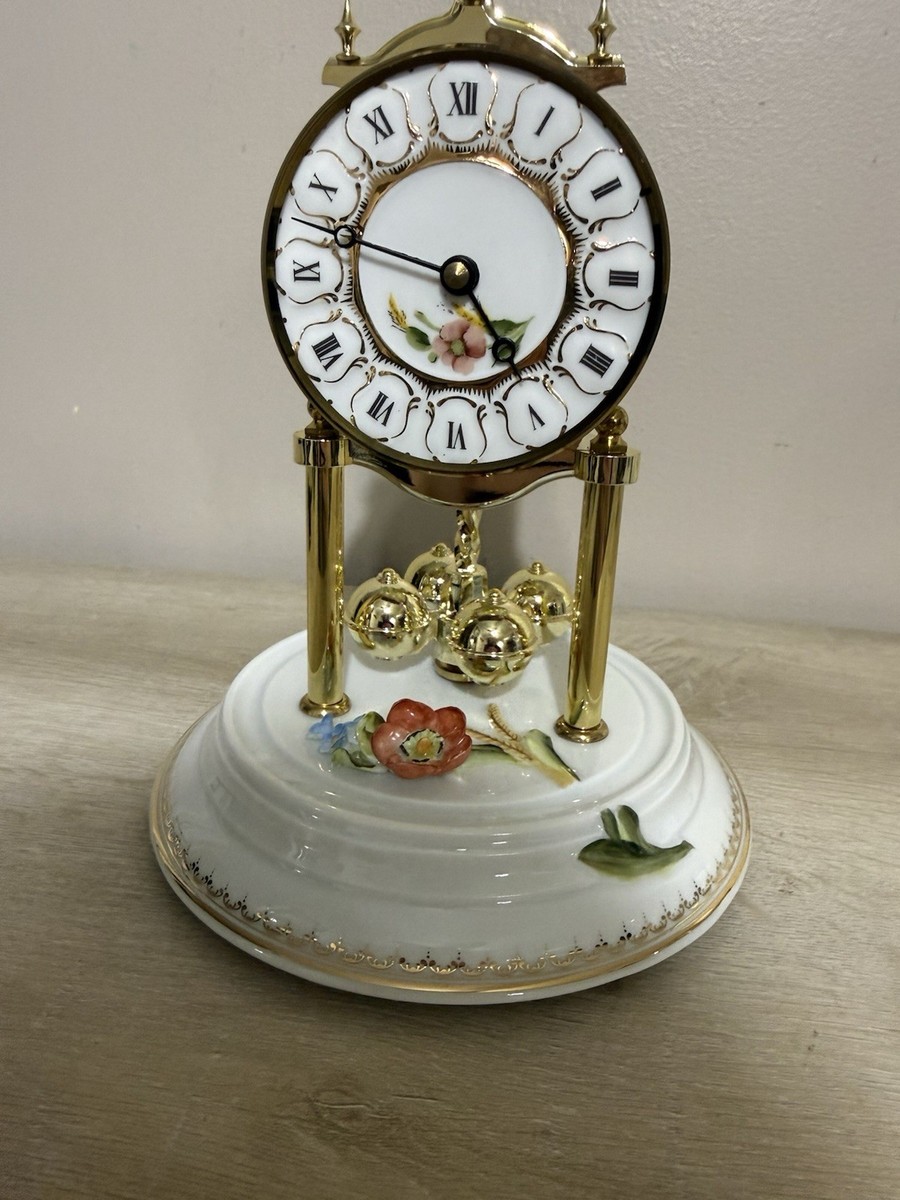 Vintage German Anniversary Clock Dome Porcelain Floral 400 Day