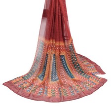 Sushila Vintage Red Dupatta Geometrical Printed Pure Georgette Long Stole