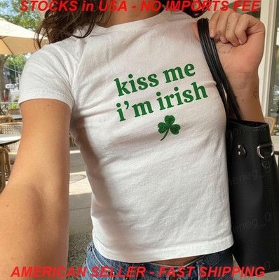 Vintage y2k Baby Tee: Kiss Me I'm Irish Baby Tee 90s Style