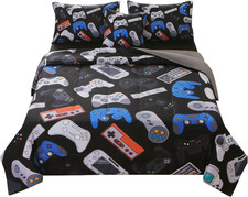 Queen Gamer Comforter Set for Boys,6 Piece Bed in a Bag 3D Video Game Bedding -A