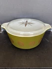 Vintage Pyrex 475-B Terra Casserole Dish Olive Green With Atomic Starburst Lid