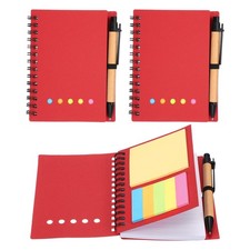 2 Pack 3.9x5.1" Spiral Notebooks with Sticky Notes Pen, Red