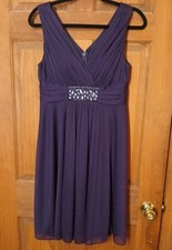 Jessica Howard Women's Purple Drapey Sleeveless Evening Dress 8P Embellished