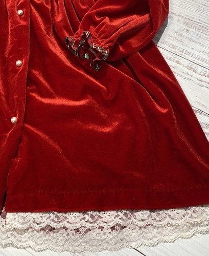 Good Lad 6x Girl's Vintage Red Velvet Christmas Dress with Flower Collar Detail - Picture 9 of 10